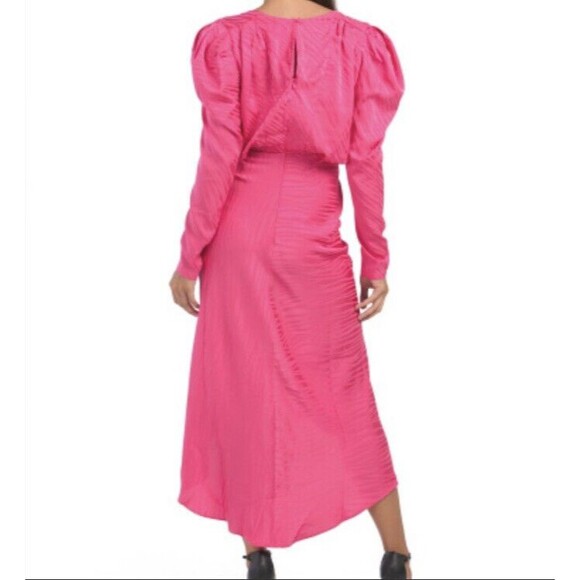 Ronny Kobo Astrid Dress Puff sleeves Gown Pink Party Wedding Size L V Neck $568 - Picture 2 of 12